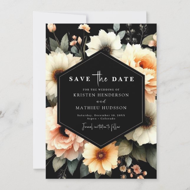Botanische Pfirsichhochzeit Save The Date (Vorderseite)