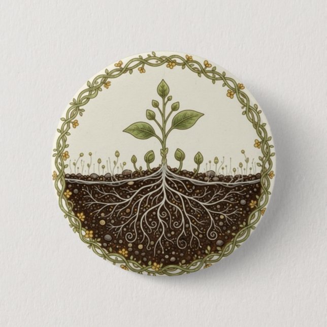 Botanische Pflanze mit Wurzeln Natur Illustrations Button (Vorderseite)