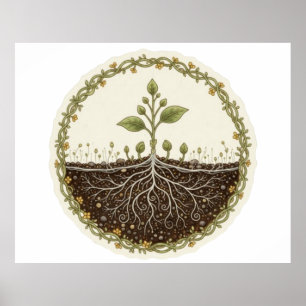 Botanische Pflanze mit Wurzeln Natur-Illustrations Poster