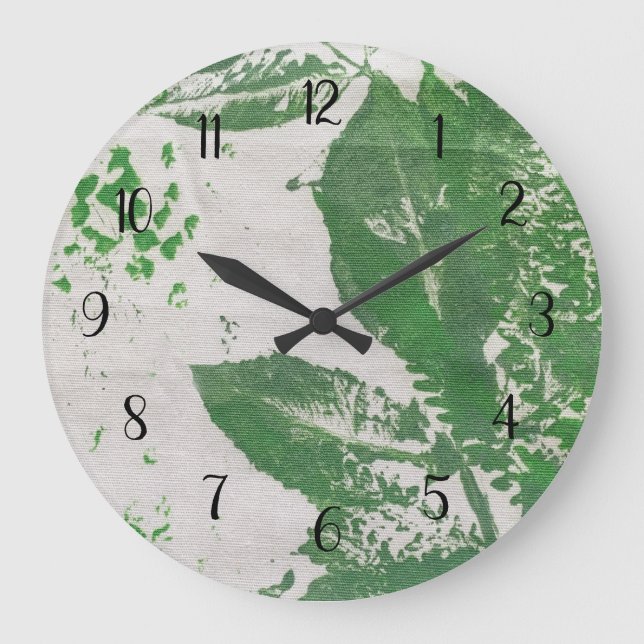 Botanische Pflanze Print Green Nature Art Große Wanduhr (Vorderseite)