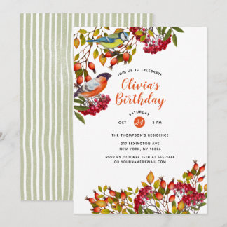 Botanische Pflanze und Vögel Einladung zum Geburts