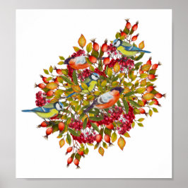 Botanische Pflanze- und Vogelillustrierungspalette Poster