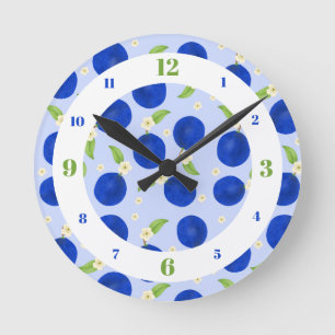 Botanische Pflaumen-Kollektion Blau Runde Wanduhr