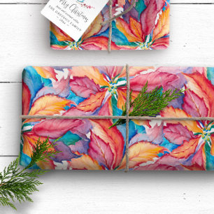 Botanische Poinsettia Weihnachten in Aquarellfarbe Geschenkpapier
