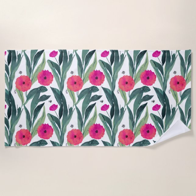 Botanische Poppies-Blumenmuster Strandtuch (Vorderseite)
