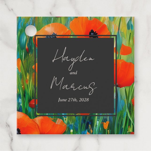 Botanische Poppy-Hochzeit Geschenkanhänger (Vorderseite)