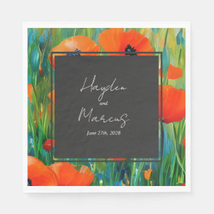 Botanische Poppy-Hochzeit Serviette