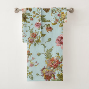Botanische Regina Rose Vintage Blume Blau Badhandtuch Set