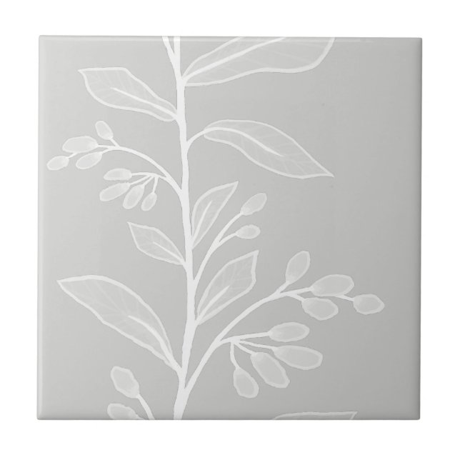 Botanische Reverie L6 große weiße Pflanze Fliese (Vorderseite)