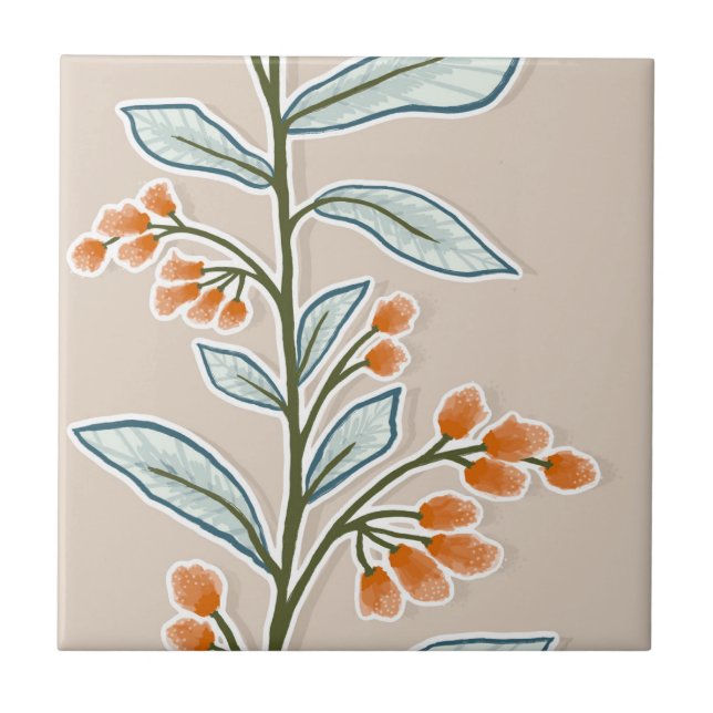 Botanische Reverie L7 Große Pflanze Orange Fliese (Vorderseite)