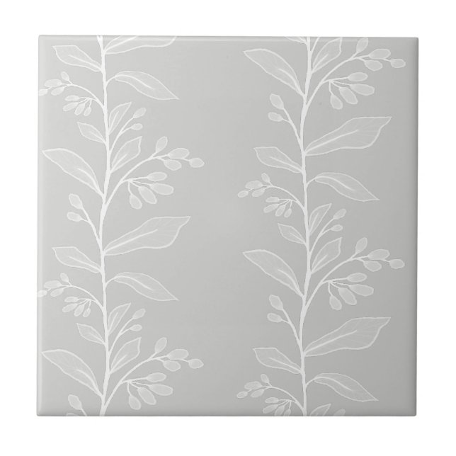 Botanische Reverie M6 Große weiße Pflanze Fliese (Vorderseite)