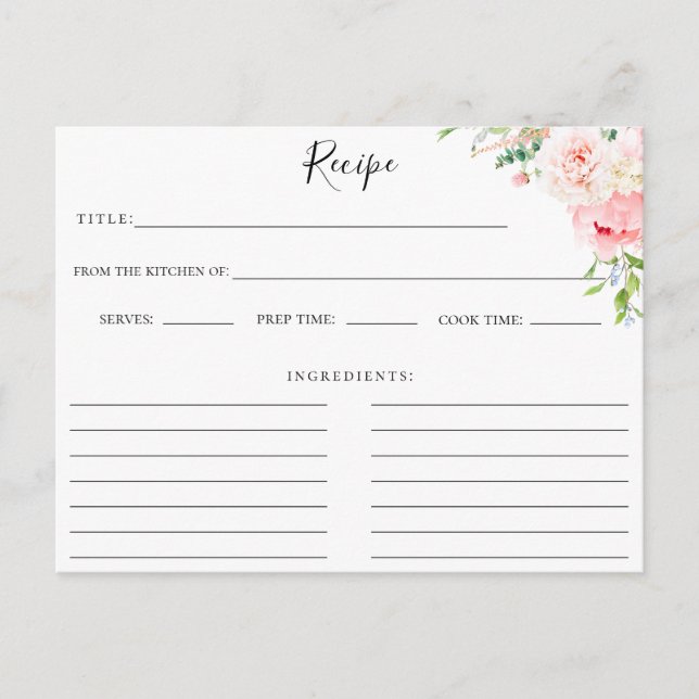 Botanische Rezept-Karte in Rosa Postkarte (Vorderseite)