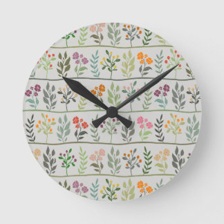 Botanische Rhapsodie Farbige Blumensilhouette Runde Wanduhr