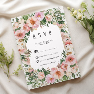 Botanische rosa Blüten Sommer Blumen RSVP  Einladung
