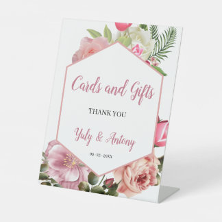 Botanische rosa florale Sechseck-Karten und Gesche Sockelschild