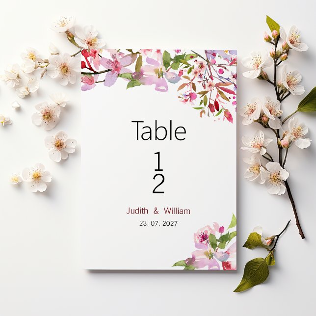 Botanische Rosa Kirschblüte Sommerliche Tischnumme Einladung (Botanical pink cherry blossom summer Table Numbers )