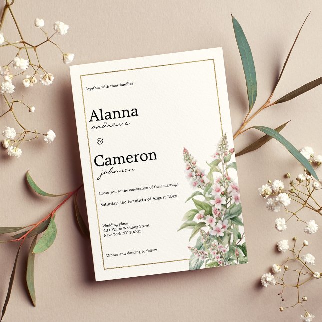 Botanische Rosa-Minze-Blume Einladung (Botanical pink mint flower bouquet wedding)