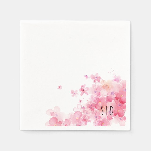 Botanische rosa-orange Aquarellblume Serviette (Vorderseite)