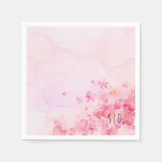 Botanische rosa-orange Aquarellblume Serviette (Vorderseite)