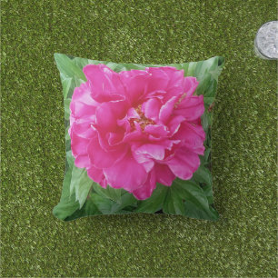 Botanische rosa Pfingstrose grüne Blätter  Kissen
