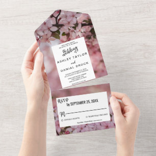 Botanische rosa Rosen Blüten chic florale Hochzeit All In One Einladung
