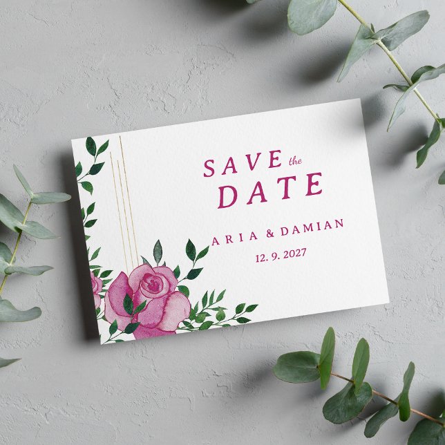 Botanische Rose aus grünem Gold Save the Date Einladung (Botanic lilac green gold rose floral Save the Date)