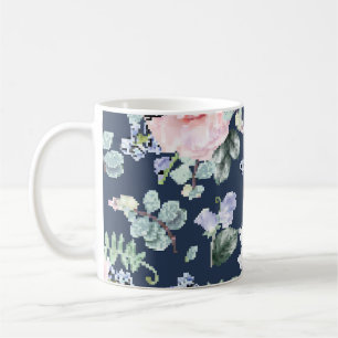 Botanische Rose Blaues Vintages Muster. Kaffeetasse