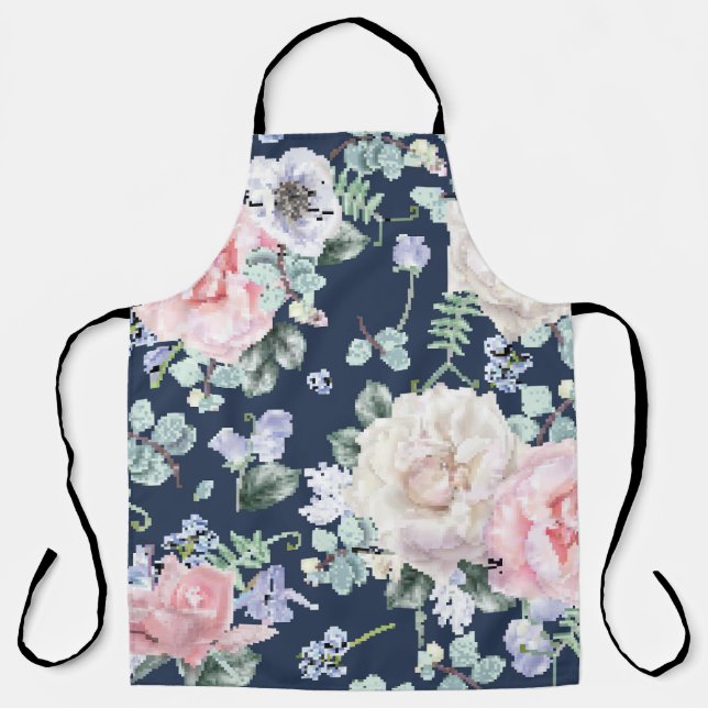 Botanische Rose Blaues Vintages Muster. Schürze (Vorderseite)