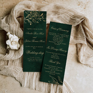 Botanische Rose Hochzeitsprogramm Grün und Gold