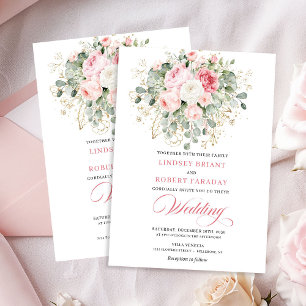 Botanische Rosé-Rosen Goldene Hochzeits-Einladung Einladung