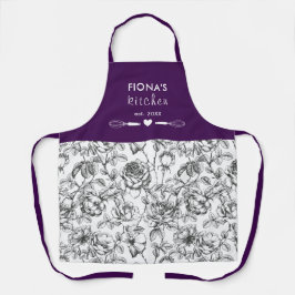 Botanische Rose Schwarz und Lila Personalisiert Schürze