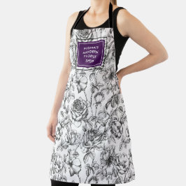 Botanische Rose Schwarzes und Lila Geschäft Schürze