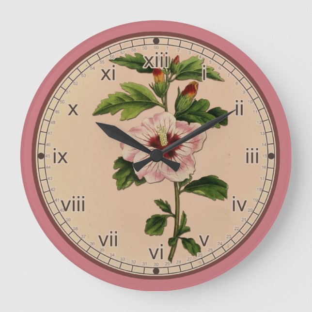 Botanische Rose-Uhr in 3 Stilen Große Wanduhr (Vorderseite)