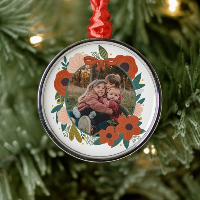 Botanische Rote Blume Urlaub Weihnachtsfest Ornament Aus Metall (Von Creator hochgeladen)