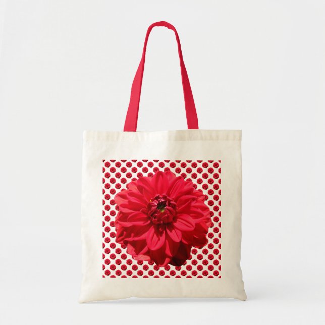 Botanische rote Dahlie-Blume Tragetasche (Vorne)