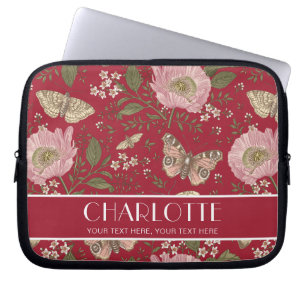 Botanische Rote Flora Monogramm der modernen Wildb Laptopschutzhülle