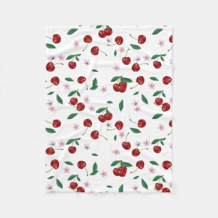Botanische Rote Kirschen Grünpflanzen & Kirschblüt Fleecedecke