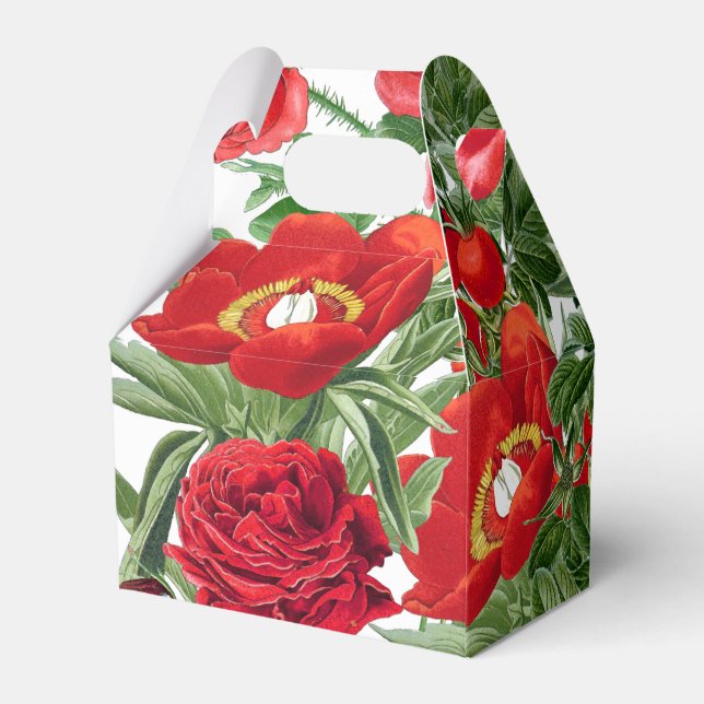 Botanische Rote Rose Peony Blume Blumengeweih Box Geschenkschachtel (Rückseite)