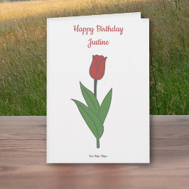 Botanische Rote Tulip Pastel Blume Geburtstagskart Karte