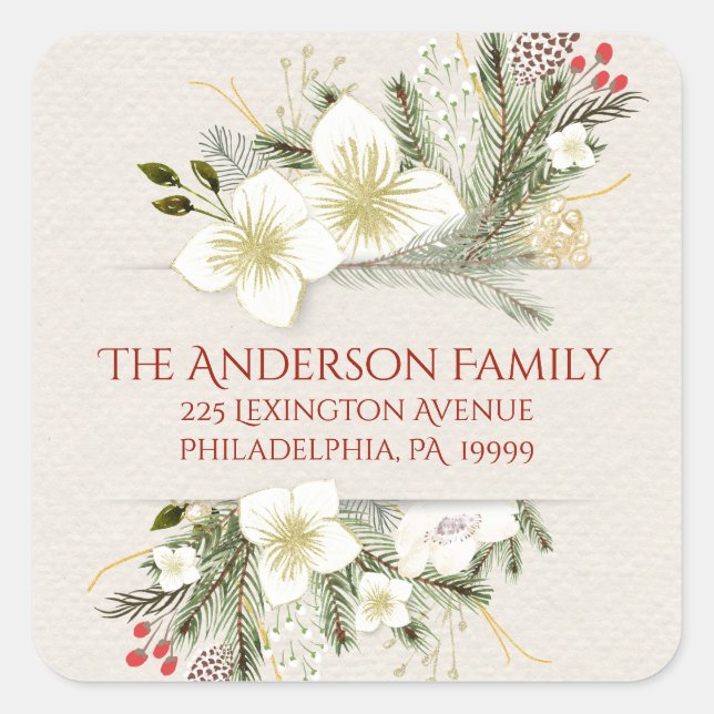 Botanische Rücksendeadresse Quadratischer Aufkleber (Vorderseite)