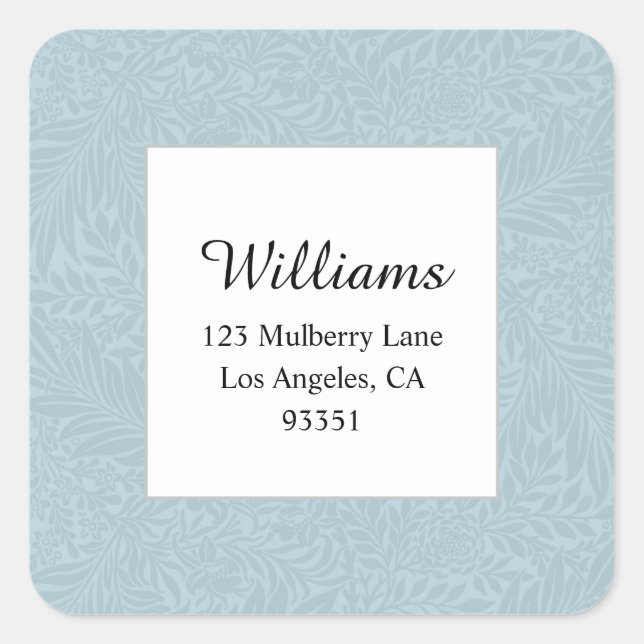 Botanische Rücksendeadresse Vintag Blue Floral Quadratischer Aufkleber (Vorderseite)