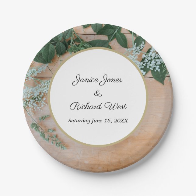 Botanische Rustikale Goldrahmen Pappteller (Vorderseite)