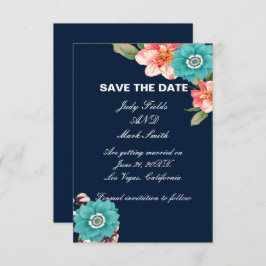Botanische Save the Date-Karte Blau-Rosa Dankeskarte