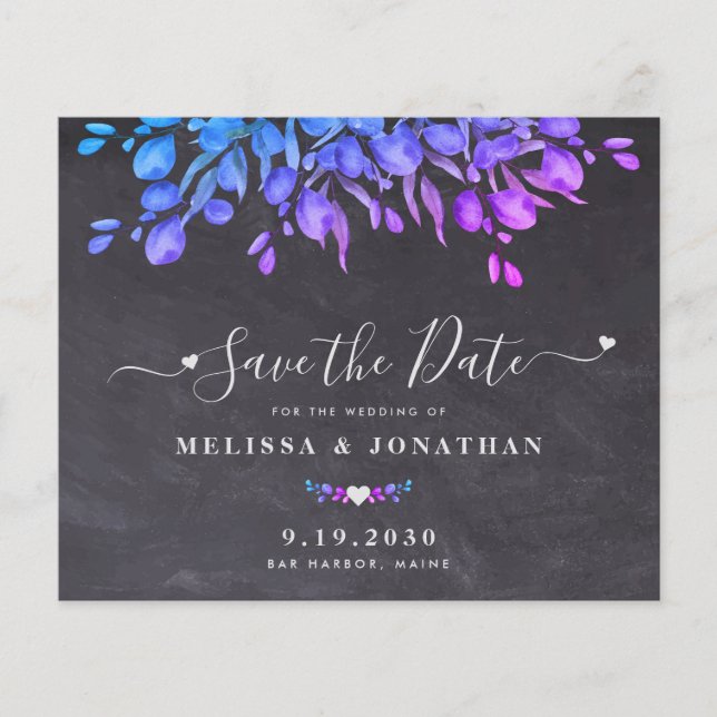 Botanische Save the Date-Karte mit rustikalem Schi (Vorderseite)