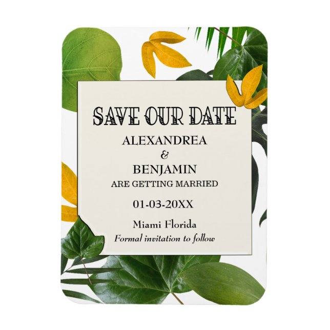 Botanische Save the Date tropische Palmen Magnet (Vertikal)