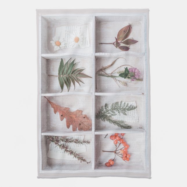 Botanische Schattenbox, Blume Blätter Ferns Geschirrtuch (Vertikal)
