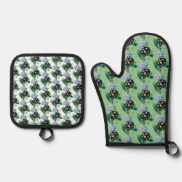 Botanische Schlüsselblume Ofenhandschuh & Topflappen-Set