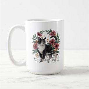 Botanische Schnurrhaare: Volkskunst Blumige Katze Kaffeetasse