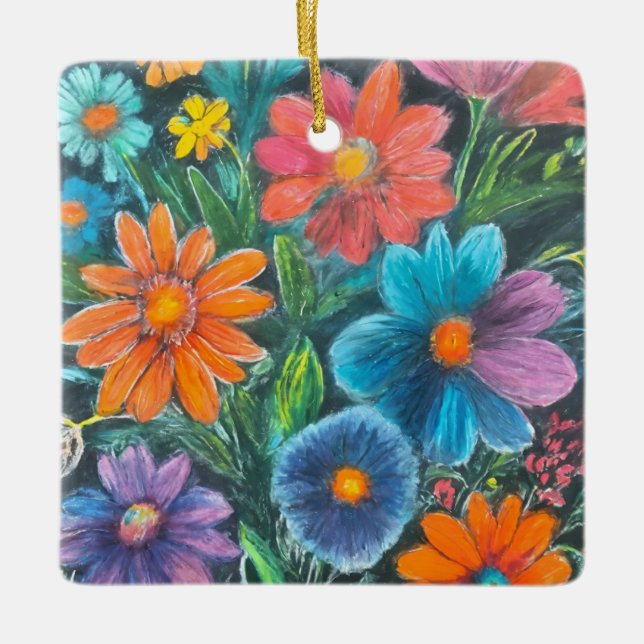 Botanische Schönheit: Kunstvoll gestaltete Blumend Keramikornament (Vorderseite)