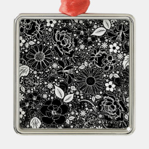 Botanische Schönheiten Schwarz auf dem Weißen Plat Silbernes Ornament